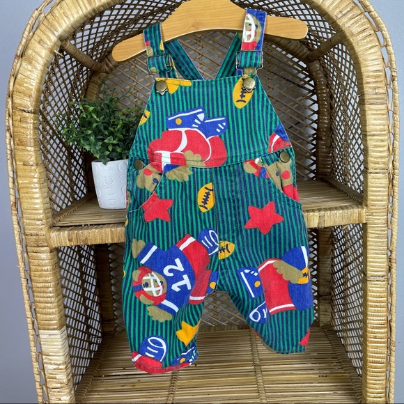Vintage Other - Vintage football denim print overalls 0-6 mo